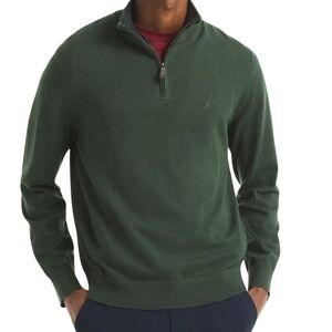 Nautica Men's Green Quarter Zip Sweater Pullover Long Sleeve Logo XL